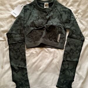 Gymshark Dark Green Camouflage Crop Top